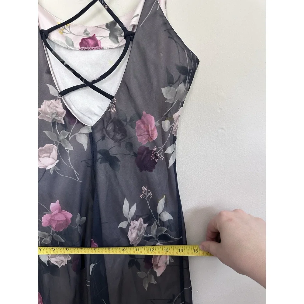 VTG Y2K Floral Slip Dress Coquette Fairy Grunge Sheer Mesh Strappy SMALL/MEDIUM